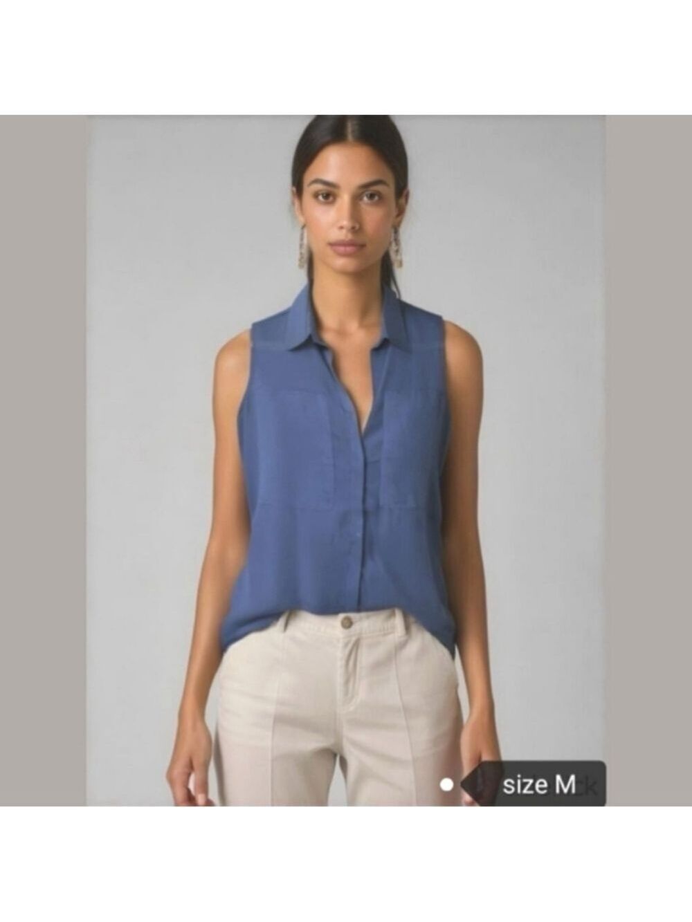 Max Studio navy blue tunic blouse sleeveless crepe